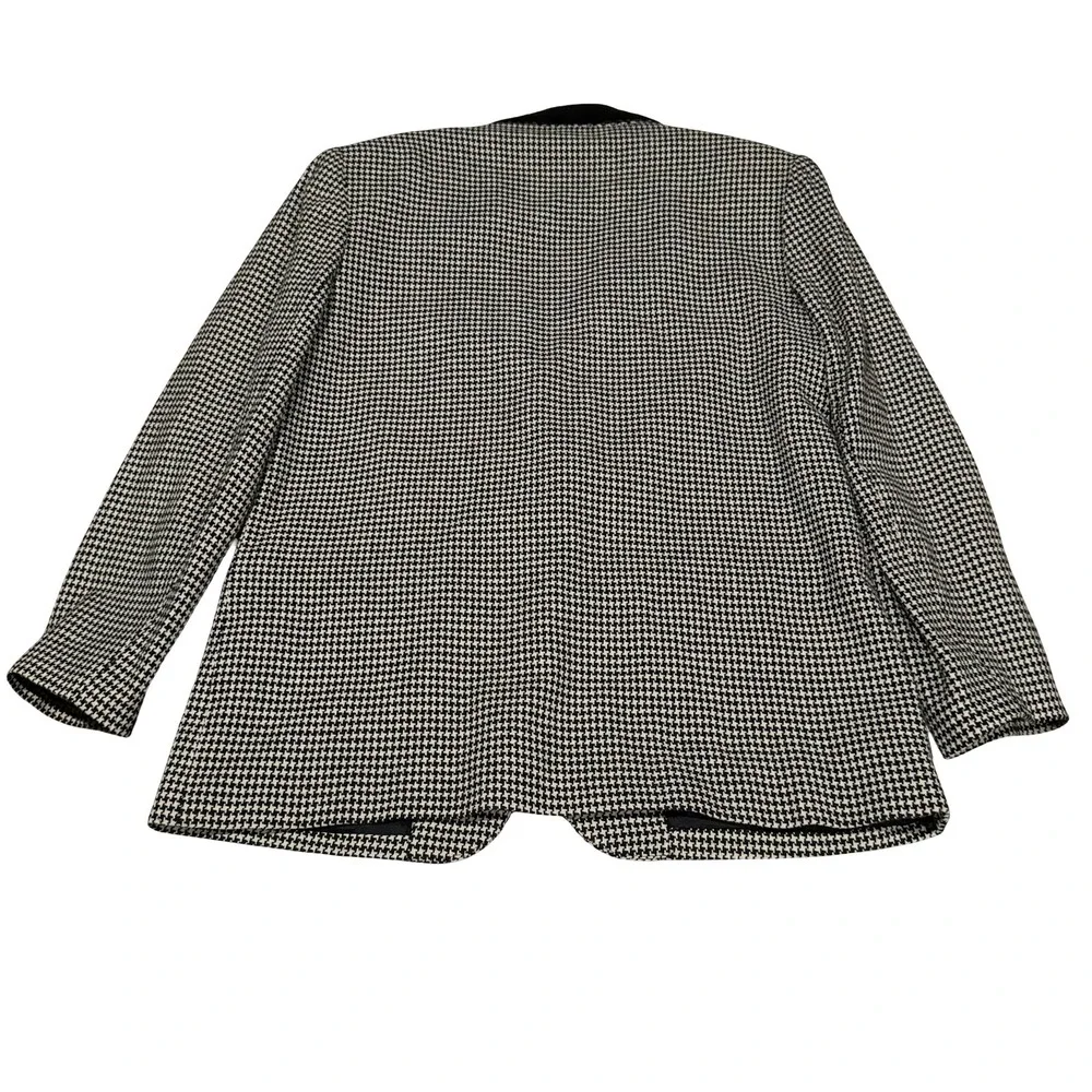 Y2K Parsons Place Vtg Houndstooth Blazer Black White Velvet Collar Wool Blend 12 - Picture 5 of 5